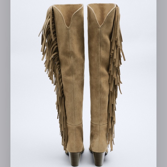 Zara Split Suede Cowboy Boots with Fringes - Picture 8 of 11
